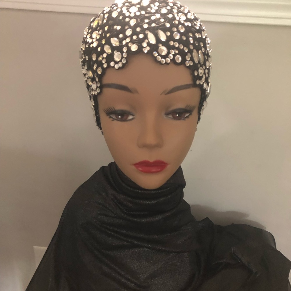Frank Olive for Neiman Marcus vintage Black with crystals hat, skull cap